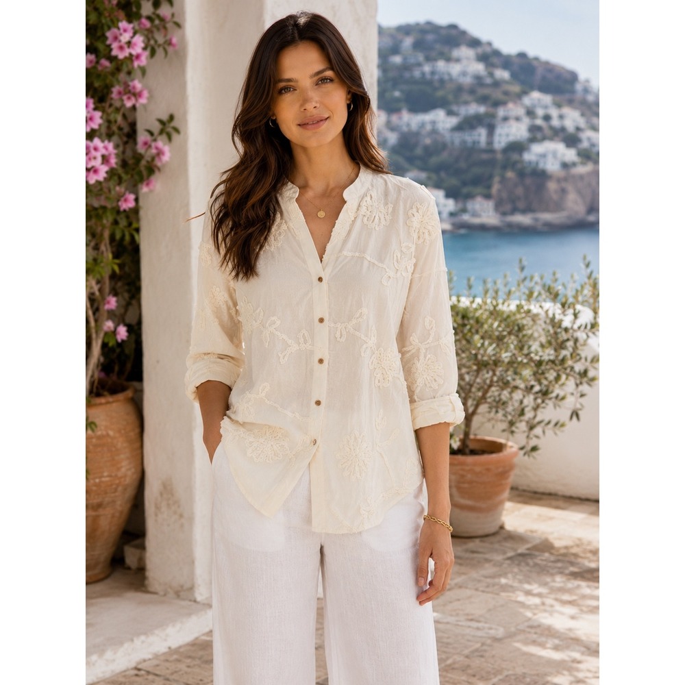 Hester & Orchard Ivory Floral Embroidered Blouse Boho Medium NWT